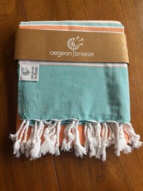 Aegean Breeze Two-Tone Cotton Beach Towel - Aqua & Orange